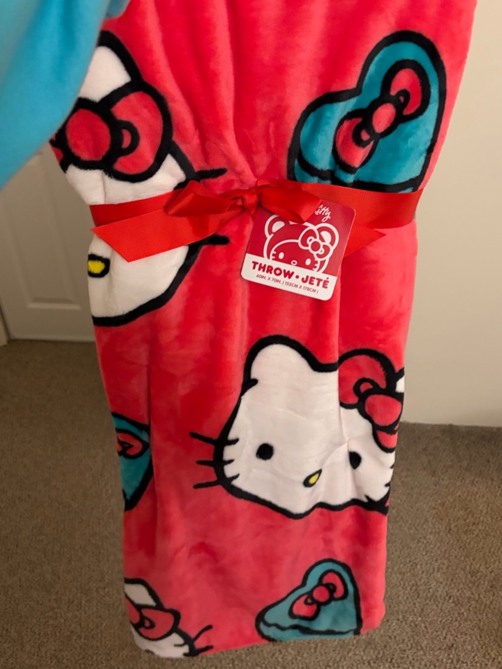 Hello Kitty Pink and Turquoise Plush Throw Blanket